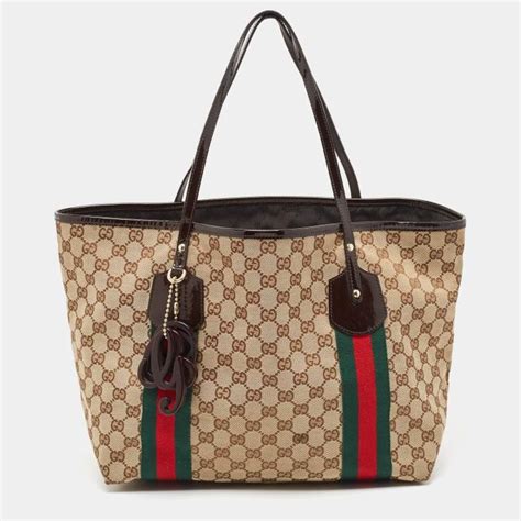 gucci jolie small tote|Gucci Beige/Brown GG Canvas and Patent Leather Small Jolie Web Charms Tote.